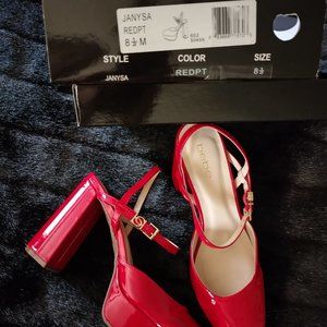 BEBE Red Patent JANYSA Platform SLINGBACK Block Heels 8.5 New in Box